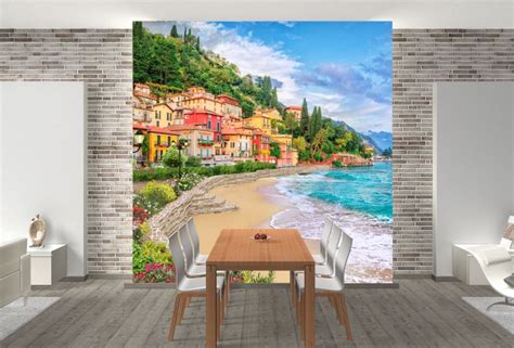 Wallpapers with landscapes I T9247 Wallpaper Houses on the seashore ...