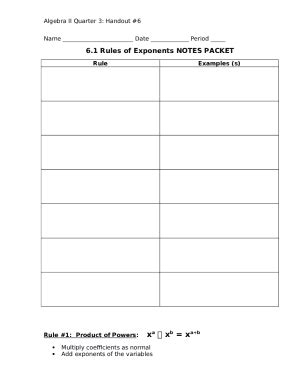 Algebra II Exponents Notes Packet - Blank Fillable Template | Fill Out ...