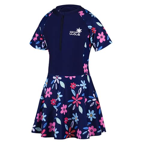 Busydd Girls' Swimwear 6-12 Years Trendy Floral Print Short Sleeve ...