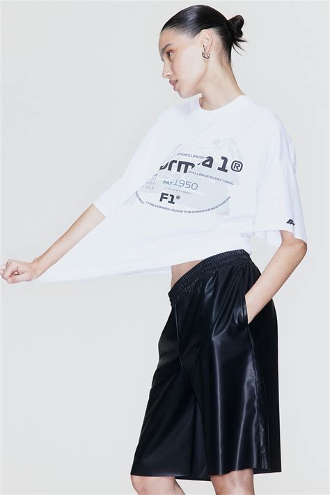 Oversized Printed T-shirt - Round Neck - Short sleeve - White/Formula 1 - Ladies | H&M US