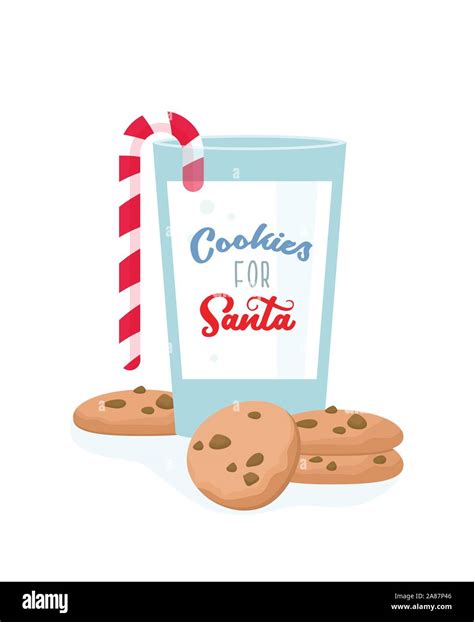 chocolate cookies for Santa and glass of milk. Christmas greeting card ...