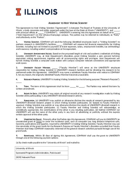 Agreement to Host Visiting Scientist Doc Template | pdfFiller
