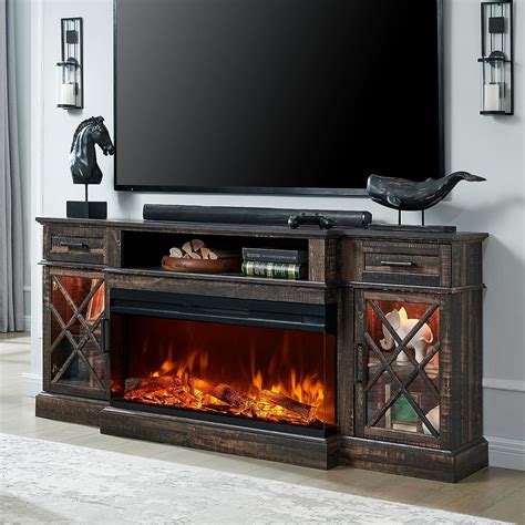 "OKD Highboy Entertainment Center with Electric Fireplace, 70 ...