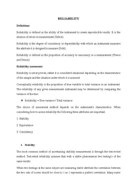 Reliability - jasmine ouseph - RELIABILITY Definitions Reliability is ...