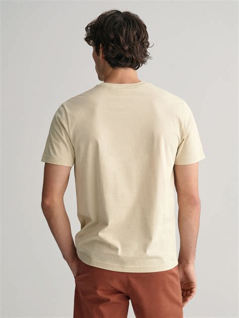 Shop Gant Men Beige Solid Round Neck Short Sleeves T-Shirt Online ...