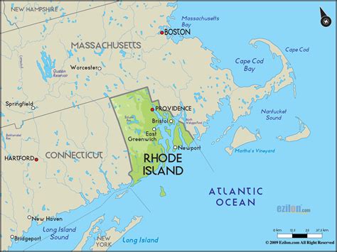 Geographical Map of Rhode Island and Rhode Island Geographical Maps