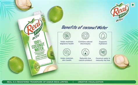 Real Activ Coconut Water Tetrapack - 1L | Hydrating Coconut Water with ...
