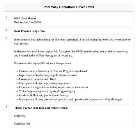 Pharmacy Operations Cover Letter | Velvet Jobs