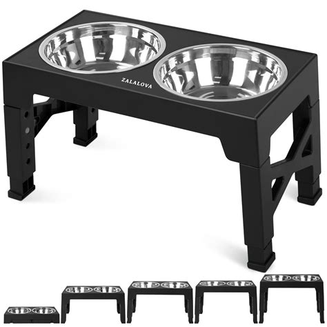 ZALALOVA Adjustable Elevated Dog Bowls Stand with 2 Stainless Steel Dishes for Medium and Large ...