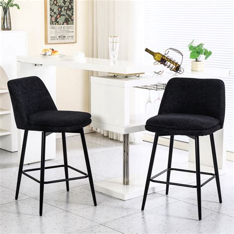 Counter Stools Of 2, 360° Swivel Upholstered With Back And Metal Legs ...