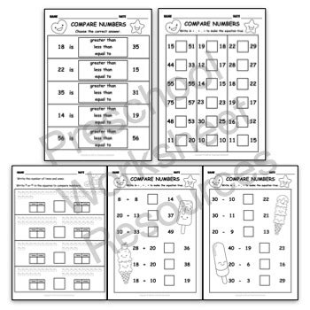 Image result for Comparing 2-Digit Numbers Worksheet
