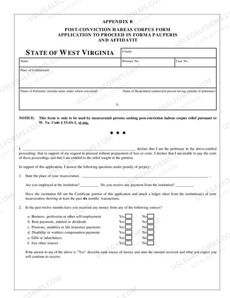 West Virginia Appendix B Post-Conviction Habeas Corpus form Application ...