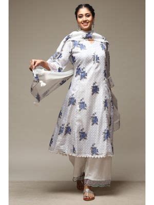 Buy Biba Off White Cotton Blend Straight Kurta Palazzo Suit (Set of 3 ...