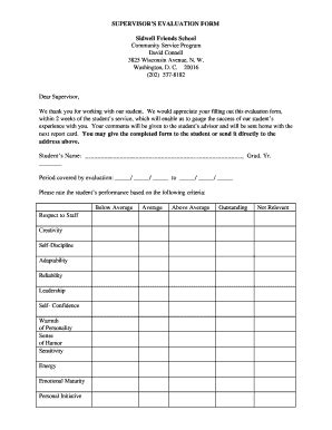 Fillable Online sidwell SUPERVISOR'S EVALUATION FORM Sidwell Friends ...