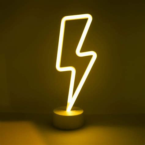 LED Neon Yellow Lightning Bolt Table Lamp 11.75” x 4.35” – Battery ...