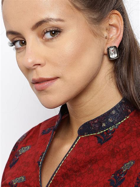 Gold-Toned Black Oversized Stud Earrings