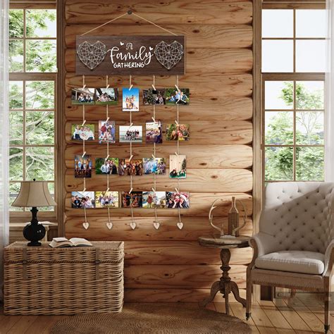 Breakwater Bay Picture Frames Collage Wall Decor, Rustic Wooden Hanging Photo Display With Clips ...