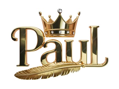 Paul Name Logo Design Paul Name in Elegant Font Gold Crown with feather ...