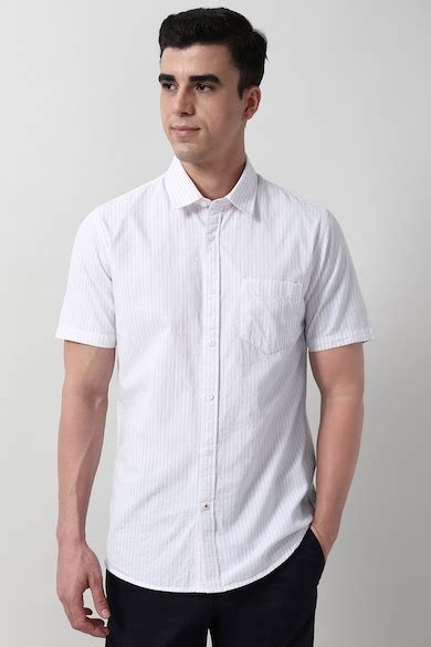 Peter England Casuals Casual Shirts, Men Pink Slim Fit Stripe Half ...