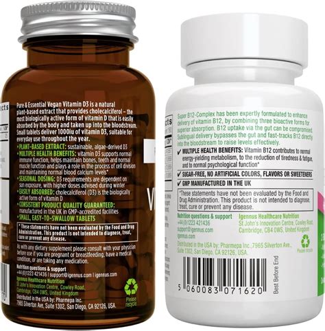 Buy Vitamin D3 1000iu + Super B12-Complex 1000mcg Vegan Bundle, 365 ...