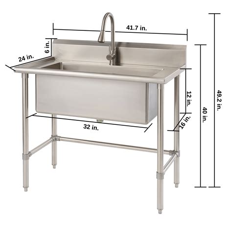 TRINITY 32" x 16" Stainless Steel Utility Sink with Pull-out Faucet ...