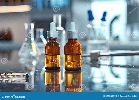 Two Amber Glass Bottles with Droppers and Clear Liquid Sit on a ...