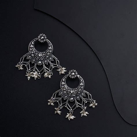 92.5 Handcrafted Silver Chandbali Earrings