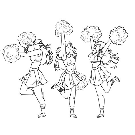 Premium Vector | Cheerleaders Girls Dancing With Pompoms Black Line ...