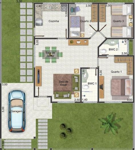 Plano de casa de 90 m2 y 3 dormitorios … | Pinteres…
