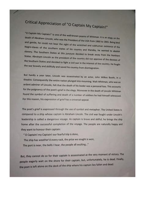 SOLUTION: O captain my captain poem by walt whitman notes critical ...