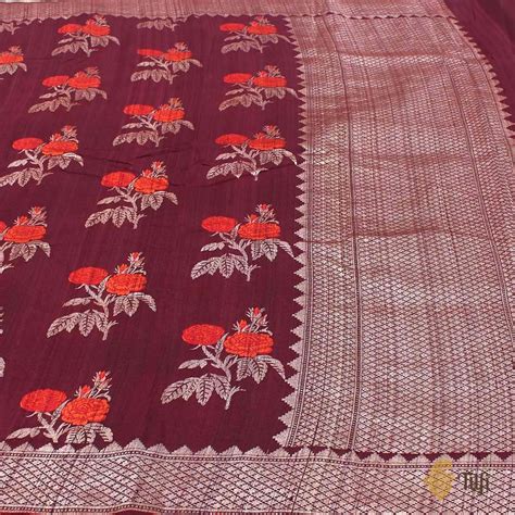 Brown Pure Tussar Georgette Silk Banarasi Handloom Saree - Tilfi