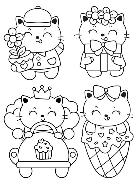 Free Printable Cute Kawaii Cat Coloring Pages