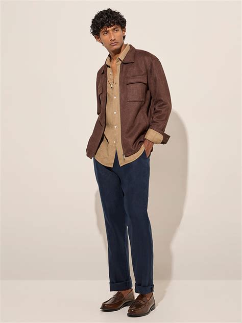 Buy Ascot Brown Faux-Suede Relaxed-Fit Cotton-Blend Jacket from Westside