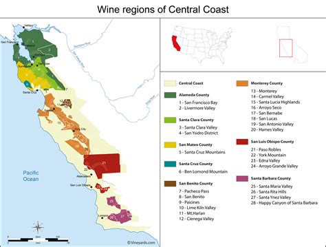 California Central Coast Map of Vineyards Wine Regions