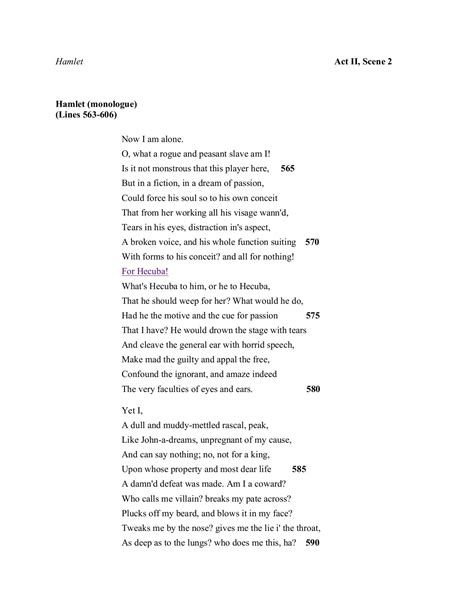 Hamlet Monologue Hamlet: First Published In 1604: Shakespeare, William