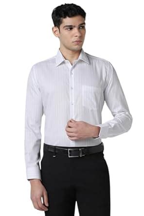 Van Heusen Men's Striped Slim Fit Shirt (VHSFCSLBO41849_White : Amazon ...