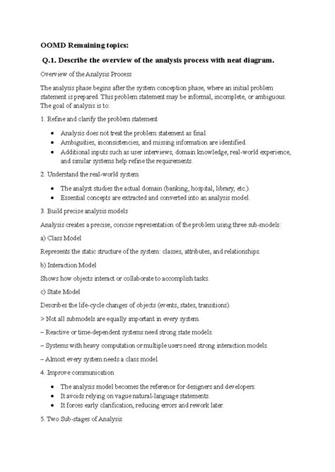 OOMD Final Exam: Overview of Analysis Process and Object Modeling - Studocu
