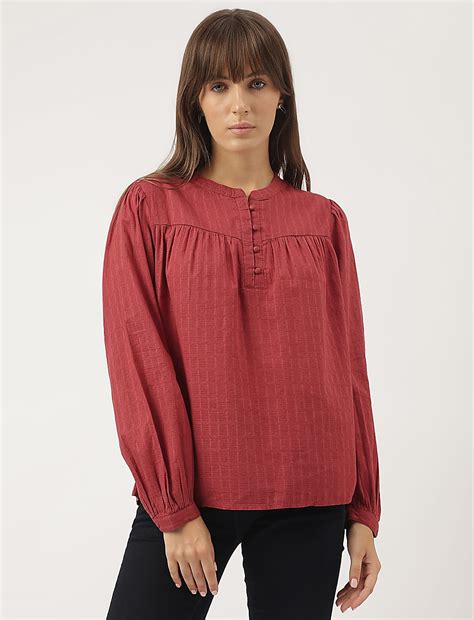 Buy Pure Cotton Plain Mandarin Collar Blouse at Marks & Spencer