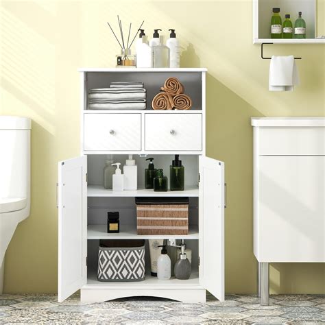 Giantex Bathroom Floor Cabinet Freestanding Storage Cabinet with 2 Doo ...