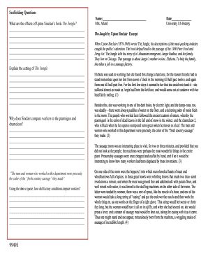 The Jungle Excerpt Analysis Form - Blank Fillable Template | Fill Out ...