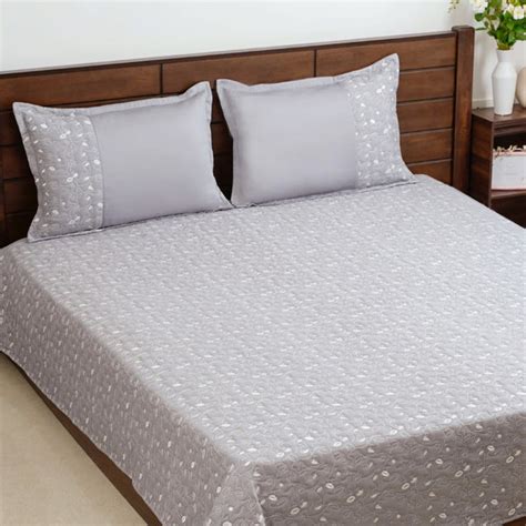 Bed Linens - Buy Hand Embroidered Bed Cover Grey Online | Nestasia