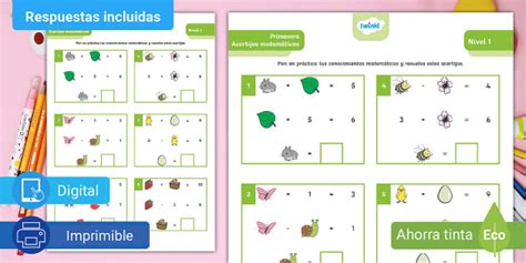 Fichas de actividad: Acertijos matemáticos de primavera - Todos los niveles