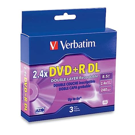Verbatim 8.5 GB 2.4X Double Layer Recordable Disc DVD+R DL, 3-Disc ...