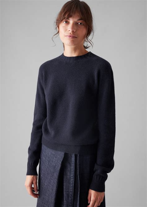 Wool Cashmere Crew Neck Sweater | Dark Navy | TOAST