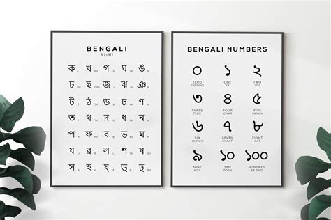 Bengali alphabet and number print set of 2 bangla chart poster black ...