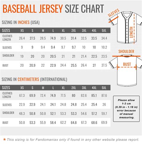Baseball Jersey Size Chart – Fandomaniax