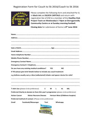 Fillable Online derrygonnelly Registration Form for Couch to 5k 2016 ...