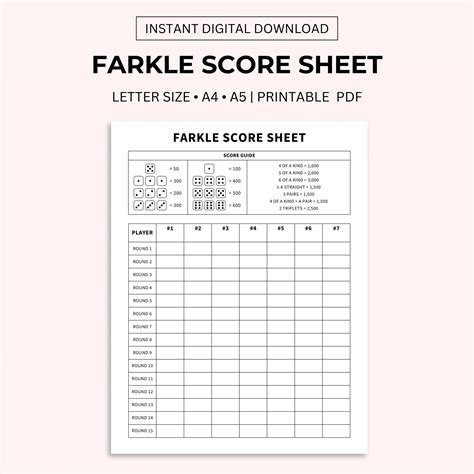 Farkle Score Sheet: Family Game Scorecard (printable PDF) - Etsy