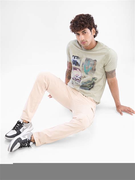 Spykar Moss Grey Cotton Half Sleeve Tshirt For Men