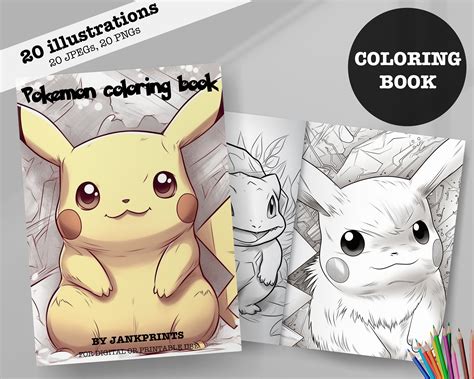 Pokemon Coloring Pages: Adult/kids Coloring Book for Digital or Print ...